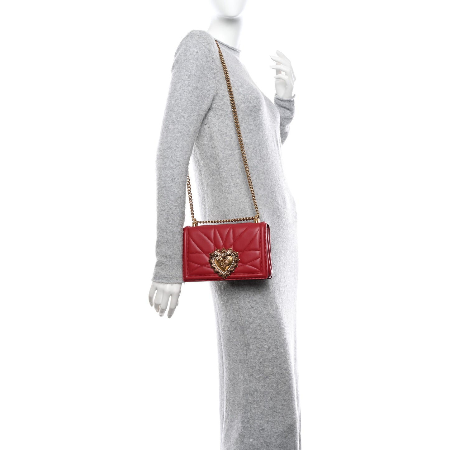 DOLCE &amp; GABBANA Calfskin Medium Devotion Crossbody Bag Red