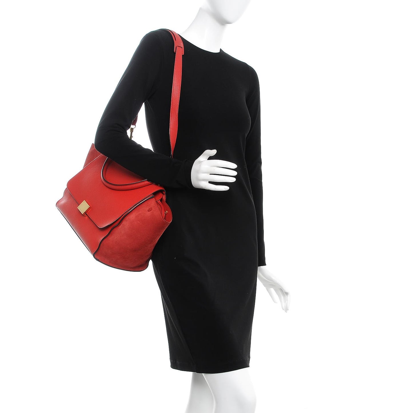 Drummed Calfskin Suede Medium Trapeze Coquelicot