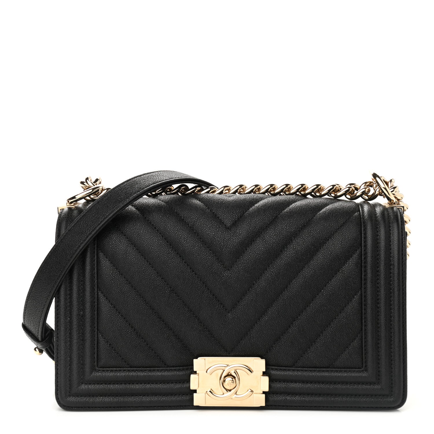Chanel Caviar Chevron Quilted Medium Boy Flap Black 1 of 9