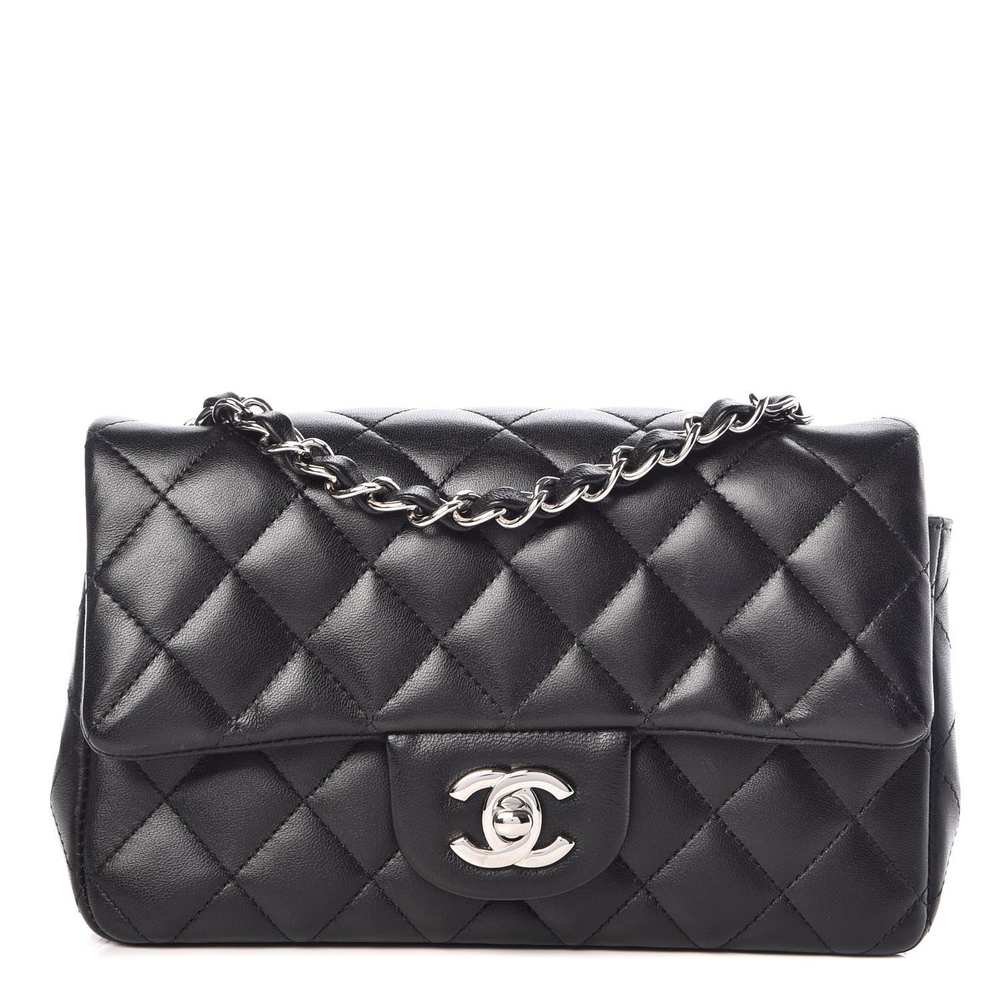 Lambskin Quilted Mini Rectangular Flap Black