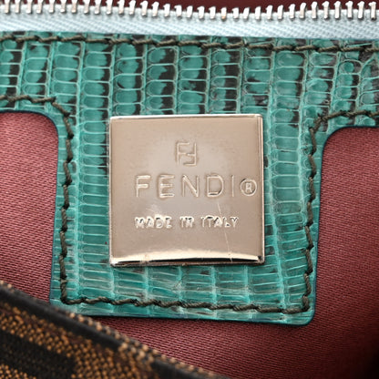 Fendi Zucca Lizard Embroidered Baguette Tobacco Blue Multicolor 6 of 12
