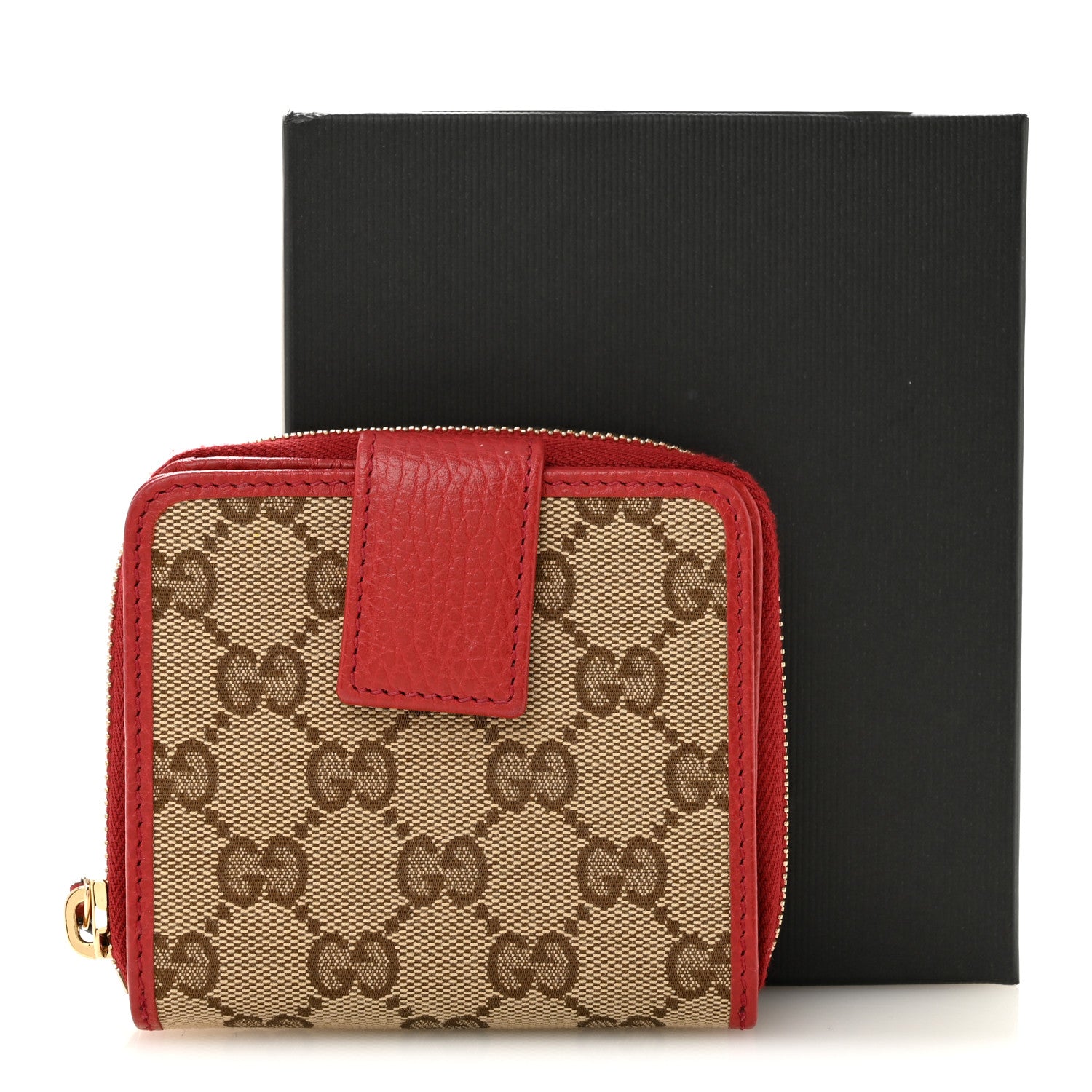 Gucci Monogram Dollar Calfskin Zip Around French Flap Wallet Beige Ebony Rosso 9 of 9