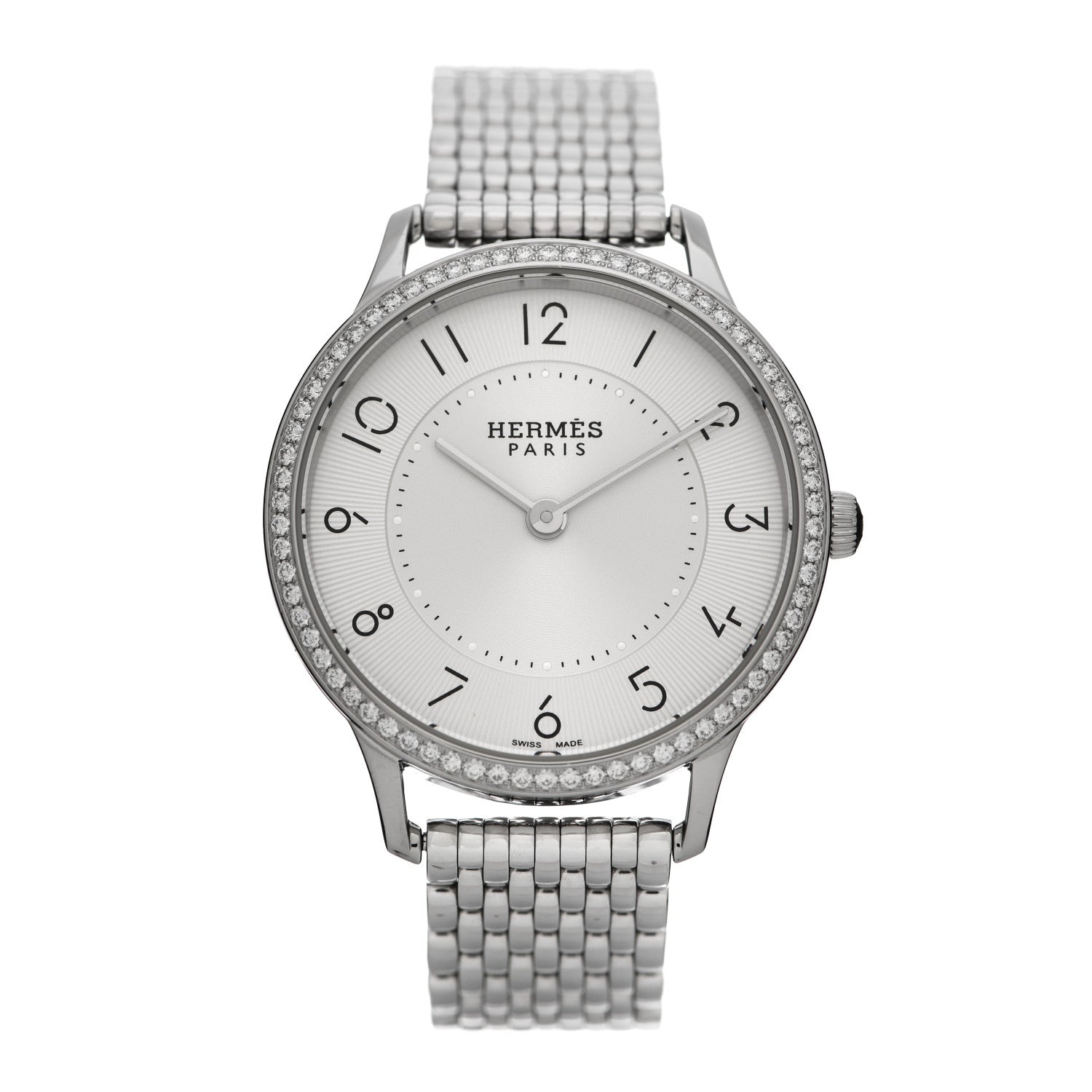 Hermes Stainless Steel Diamond Bezel 32mm Slim d'Hermes Quartz Watch 1 of 5