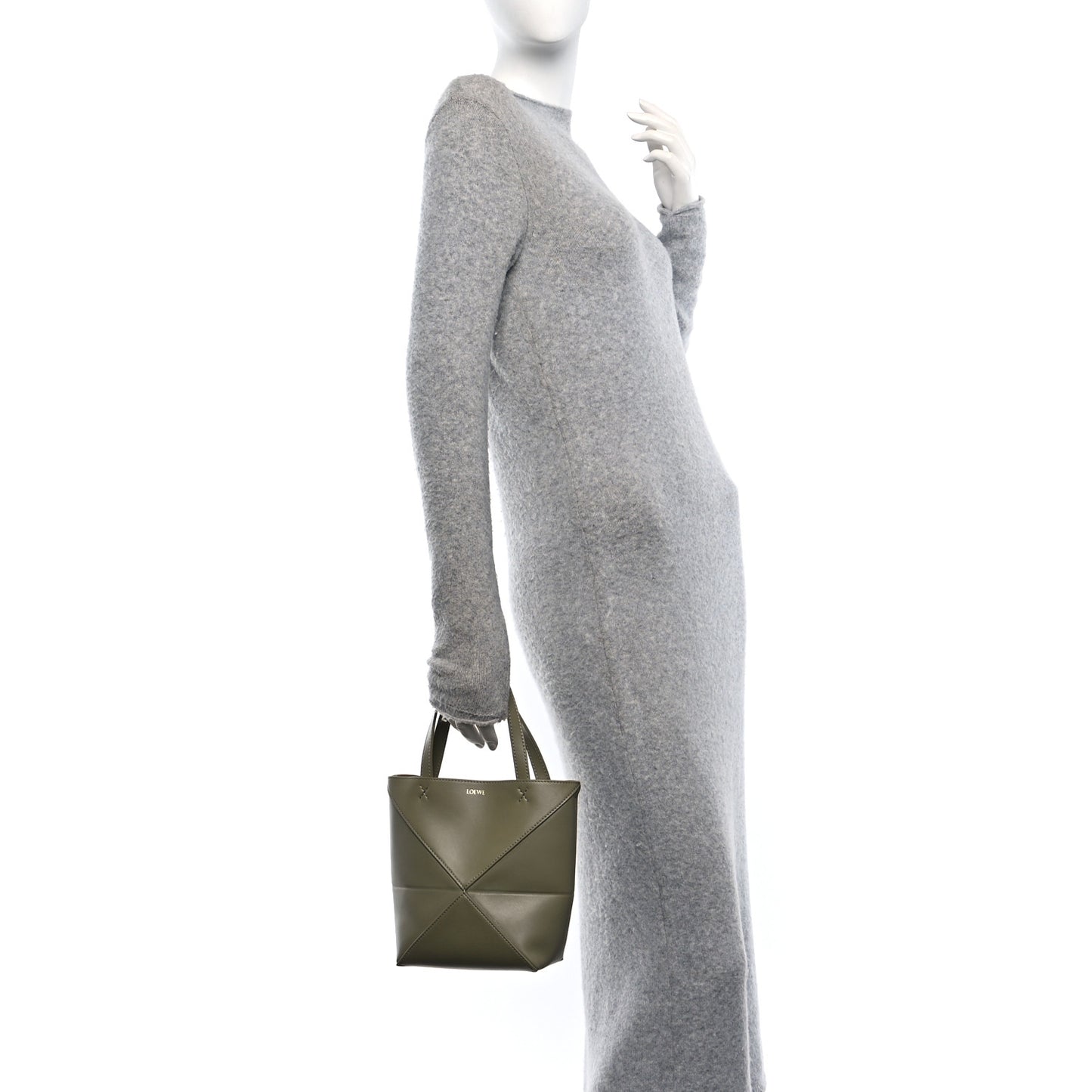 Shiny Calfskin Mini Puzzle Fold Tote Eucalyptus