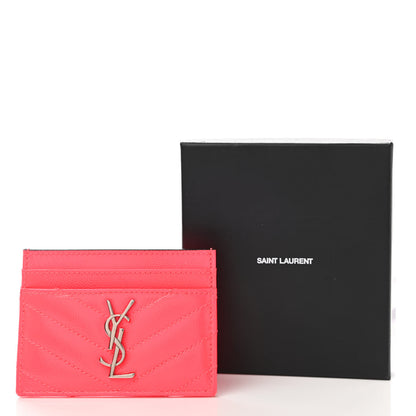 Saint Laurent Grain De Poudre Matelasse Chevron Monogram Credit Card Case Neon Pink 7 of 7