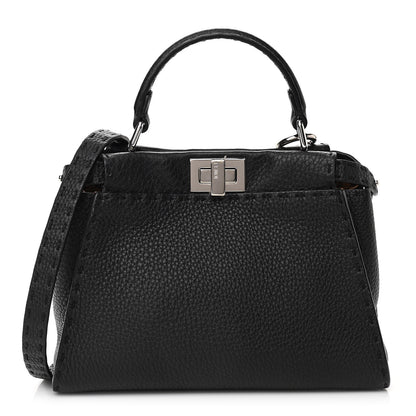 Fendi Cuoio Romano Selleria Bi-Color Mini Peekaboo Iconic Satchel Black Mou 1 of 9
