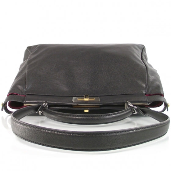 Goatskin Large Peekaboo Iconic Satchel Black Lampone