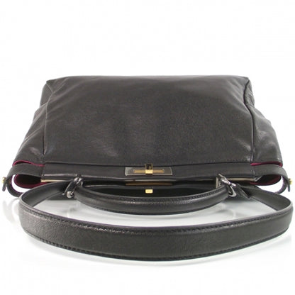 Fendi Goatskin Large Peekaboo Iconic Satchel Black Lampone 6 of 14