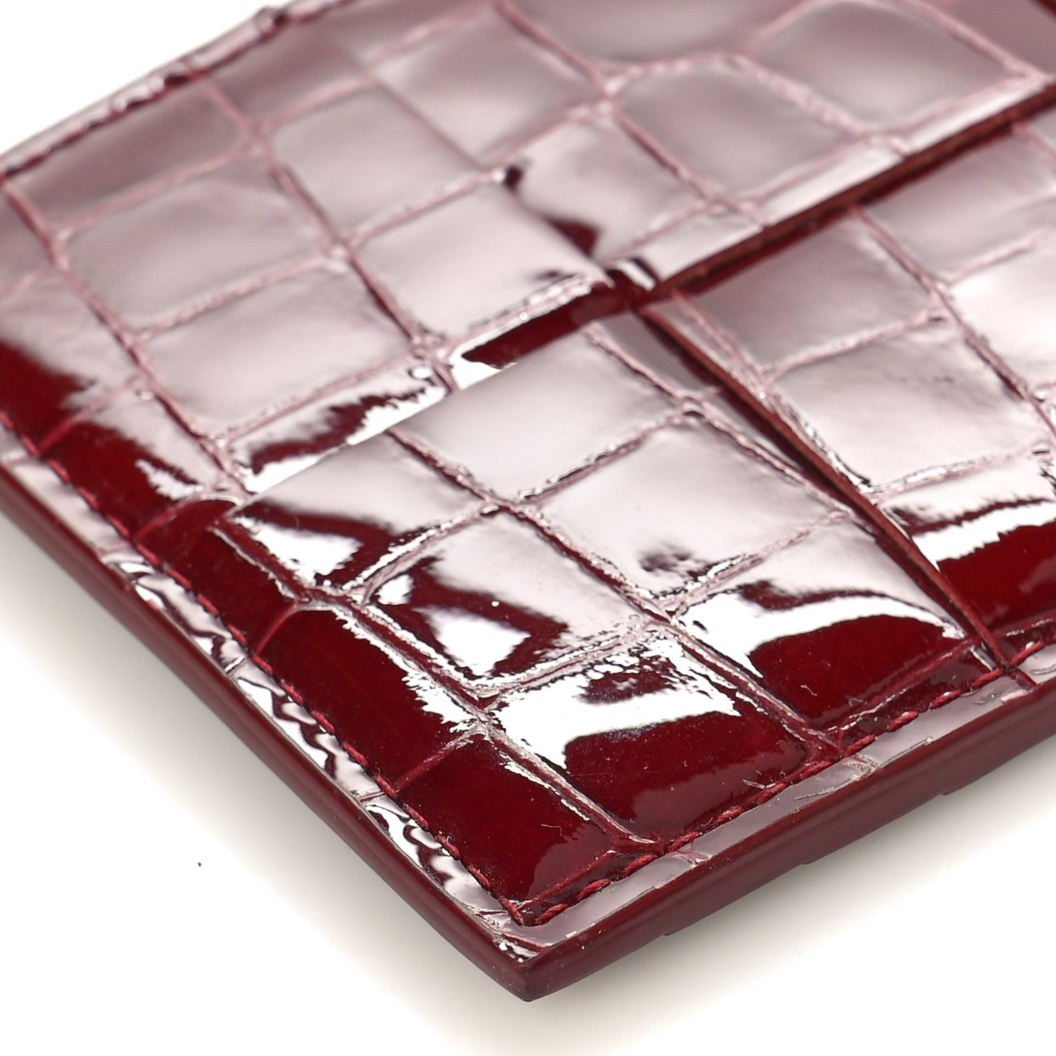 Bottega Veneta Gloss Calfskin Crocodile Embossed Card Holder Wallet Burgundy 7 of 8