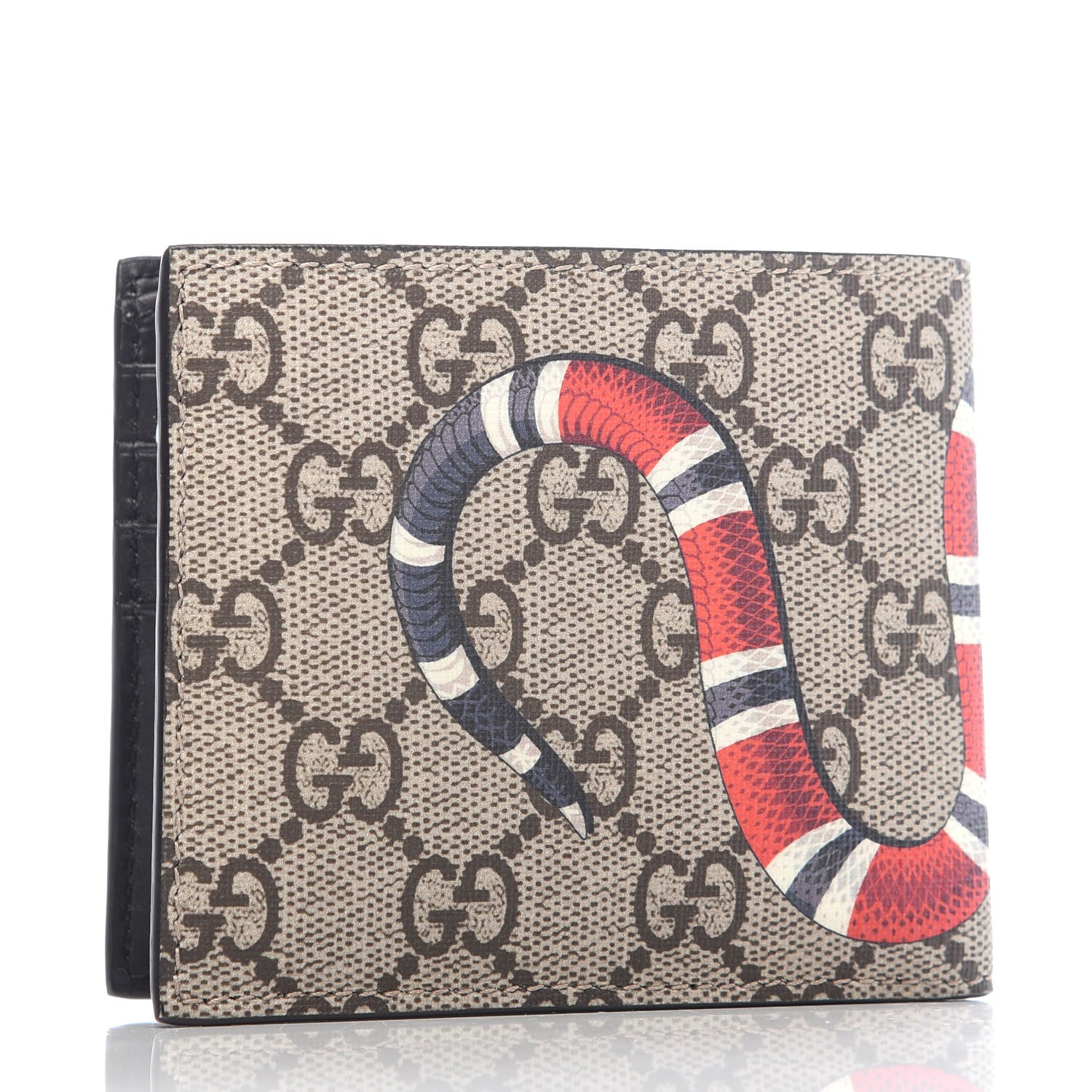 Gucci GG Supreme Monogram Selleria Calfskin Kingsnake Nice Bi-Fold Wallet Beige Ebony Multicolor Black 3 of 7