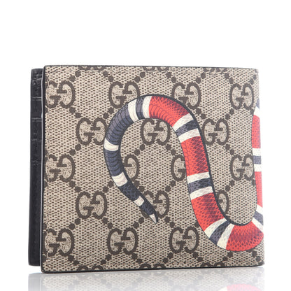 Gucci GG Supreme Monogram Selleria Calfskin Kingsnake Nice Bi-Fold Wallet Beige Ebony Multicolor Black 3 of 7