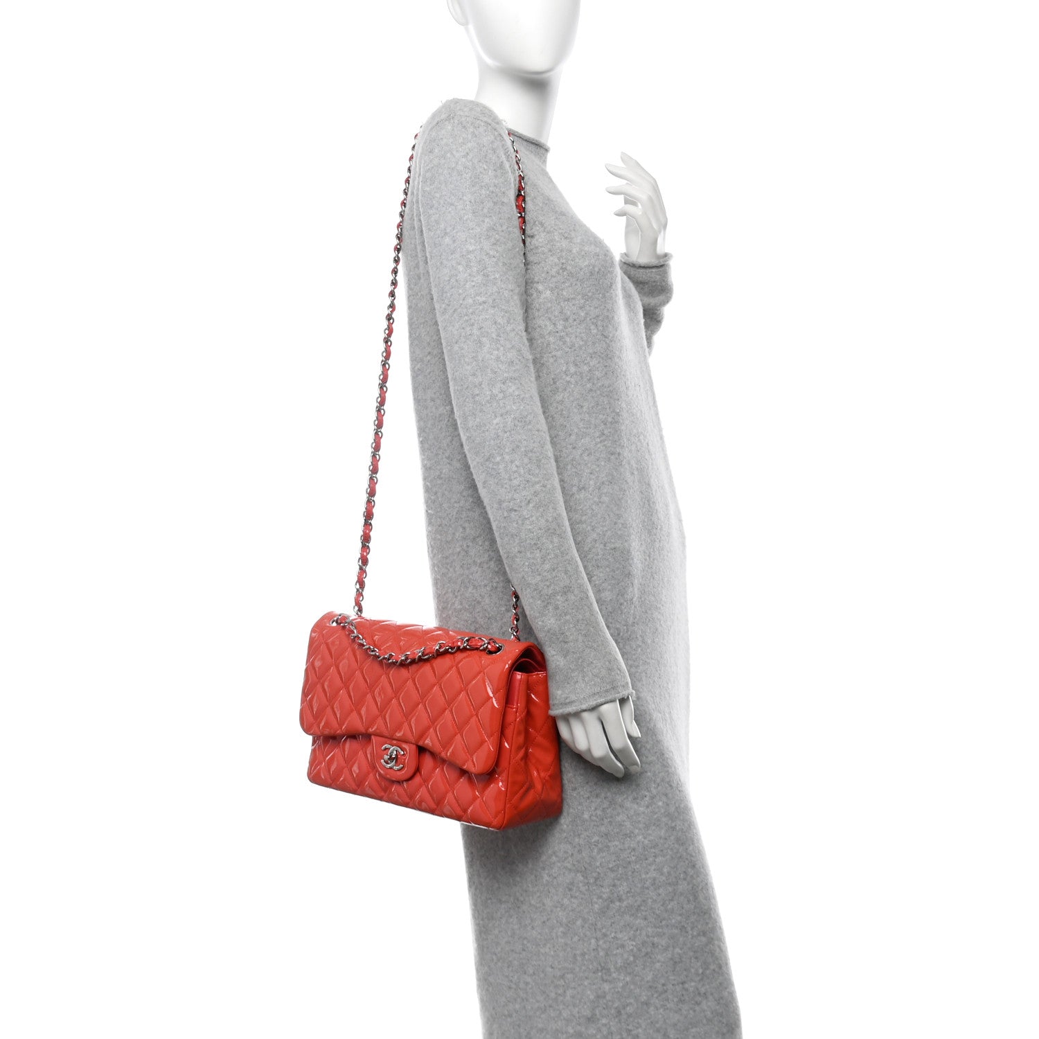Chanel Patent Quilted Jumbo Double Flap Coral 2 of 11