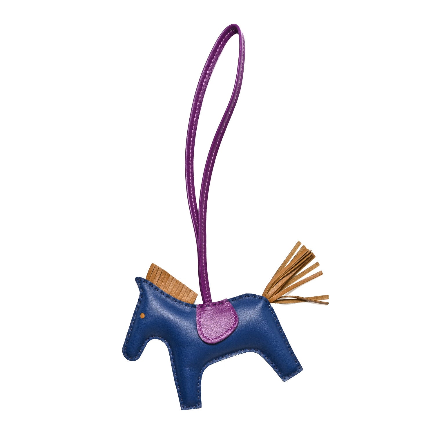 Hermes Milo Lambskin Grigri Rodeo Horse Bag Charm MM Bleu de Malte Kraft Violet 1 of 4