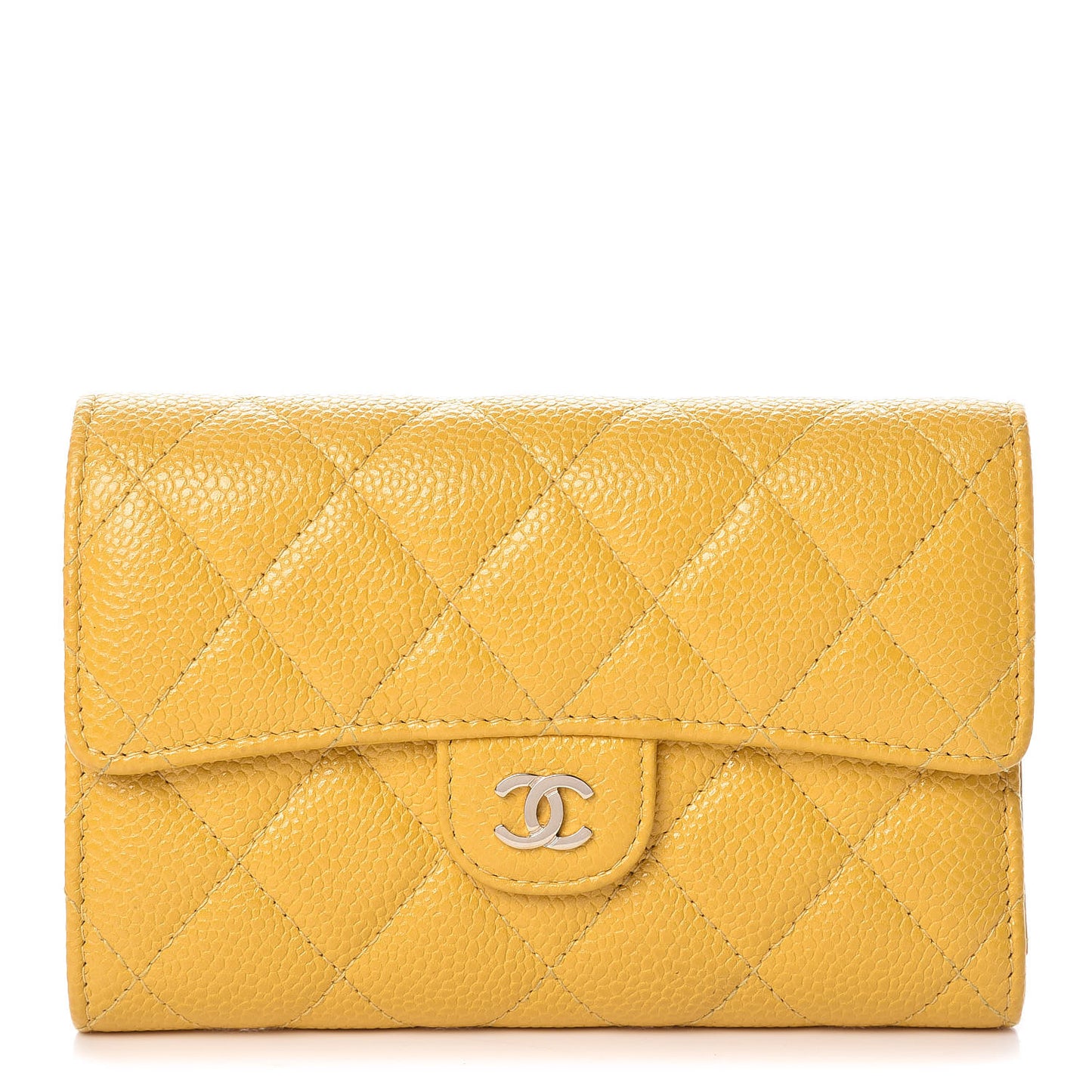 Caviar Quilted Medium Flap Wallet Yellow