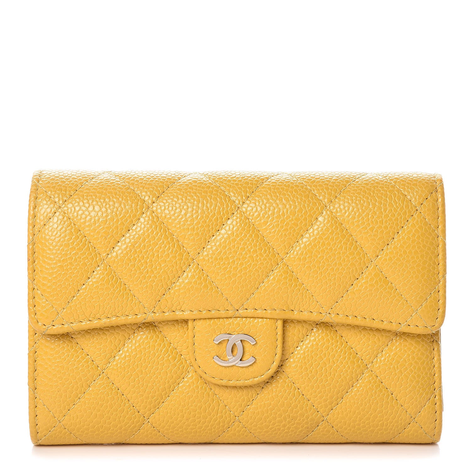 Chanel Caviar Quilted Medium Flap Wallet Yellow 1 of 12