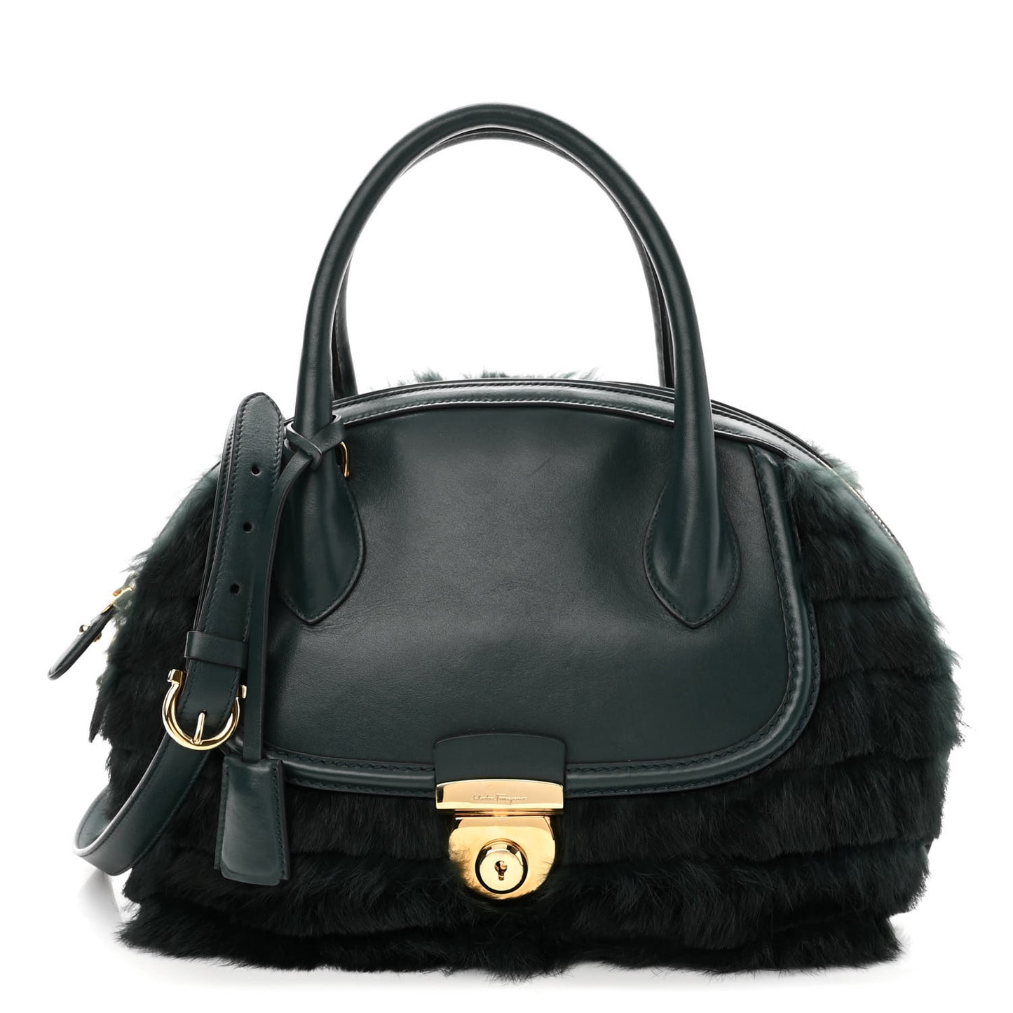 Fur Calfskin Fiamma Bag Dark Green