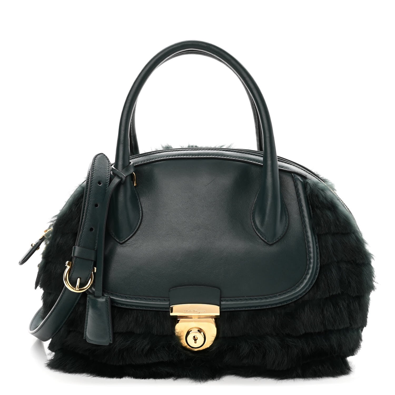 Salvatore Ferragamo Fur Calfskin Fiamma Bag Dark Green 1 of 9
