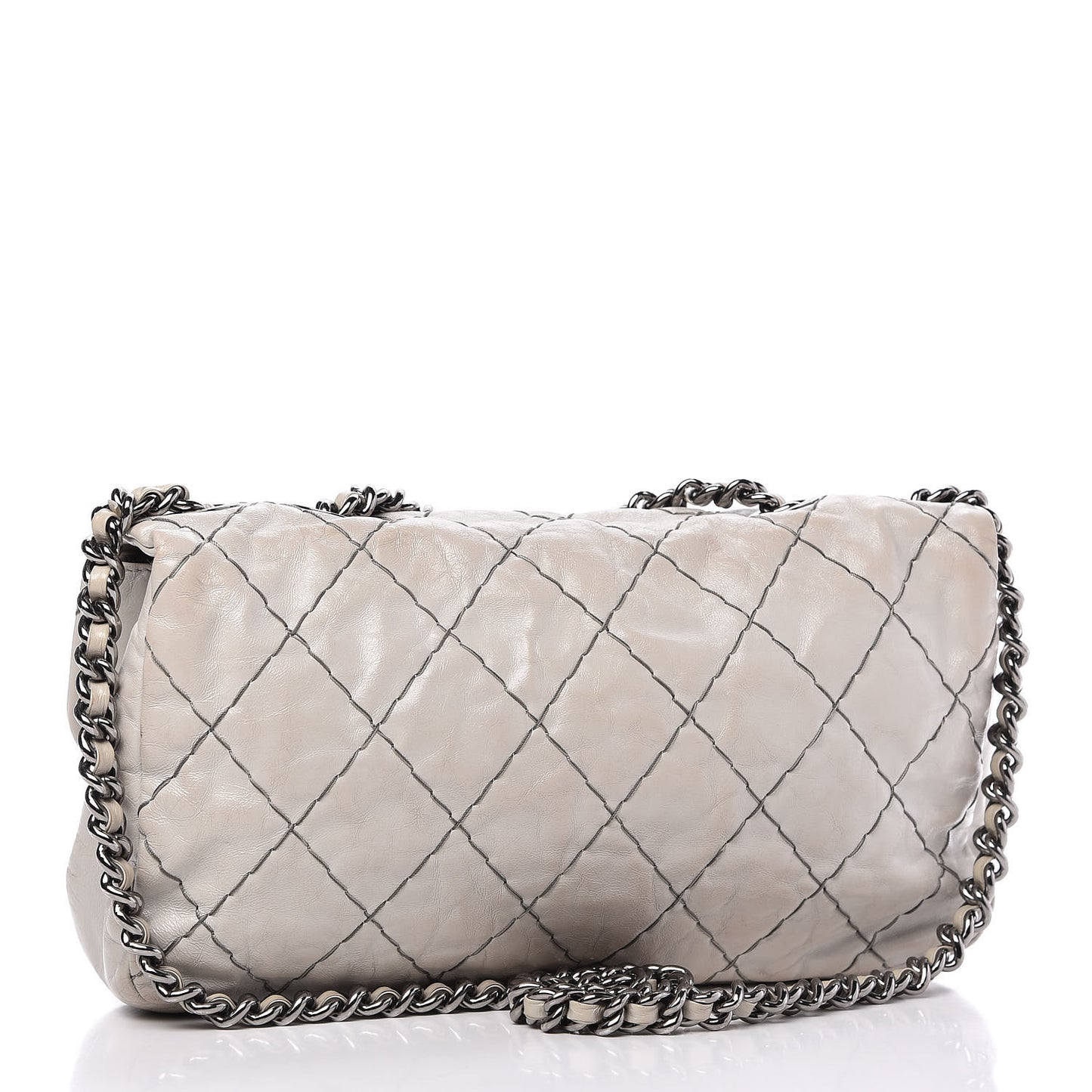 Glazed Goatskin Double Stitch Flap Light Grey