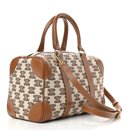 Celine Triomphe Textile Calfskin Small Boston Bag Brown 2 of 7
