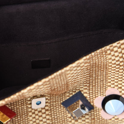 Fendi Paglia Vitello Dolce Paillettes Flowerland Studded Striped Micro Double Baguette Natural Multicolor 9 of 10