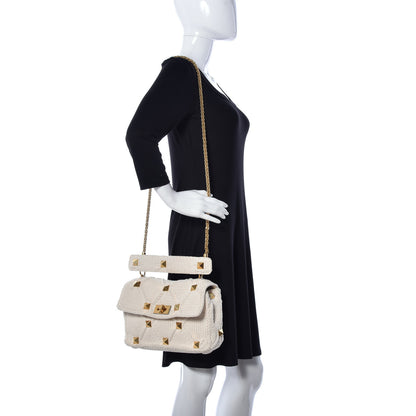 Valentino Garavani Knit Large Roman Stud Shoulder Bag Ecru 2 of 8