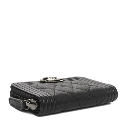 Chanel Grained Calfskin Quilted Boy Zip Around Coin Purse Wallet Black 4 of 8