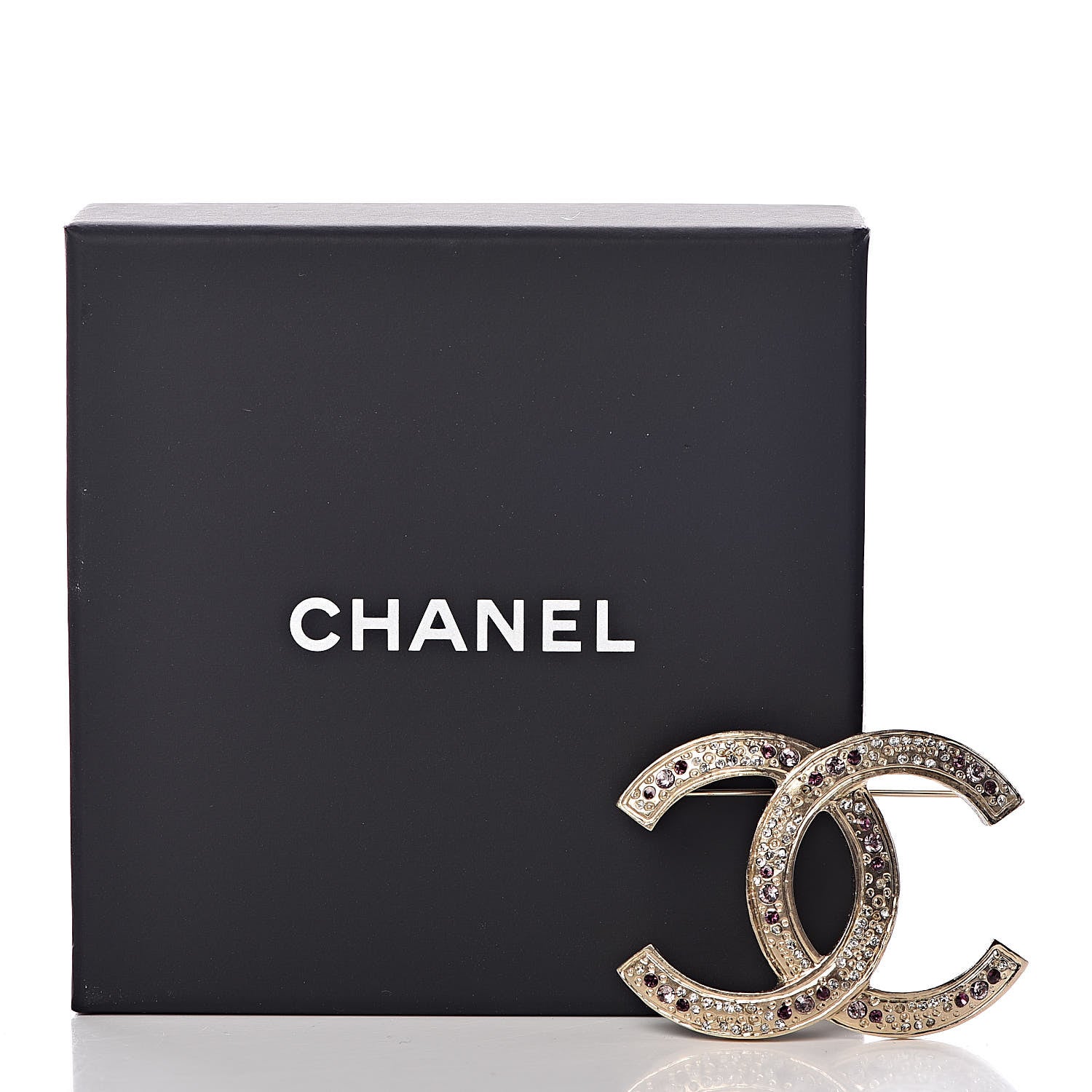 Chanel Crystal CC Brooch Gold Purple 5 of 5