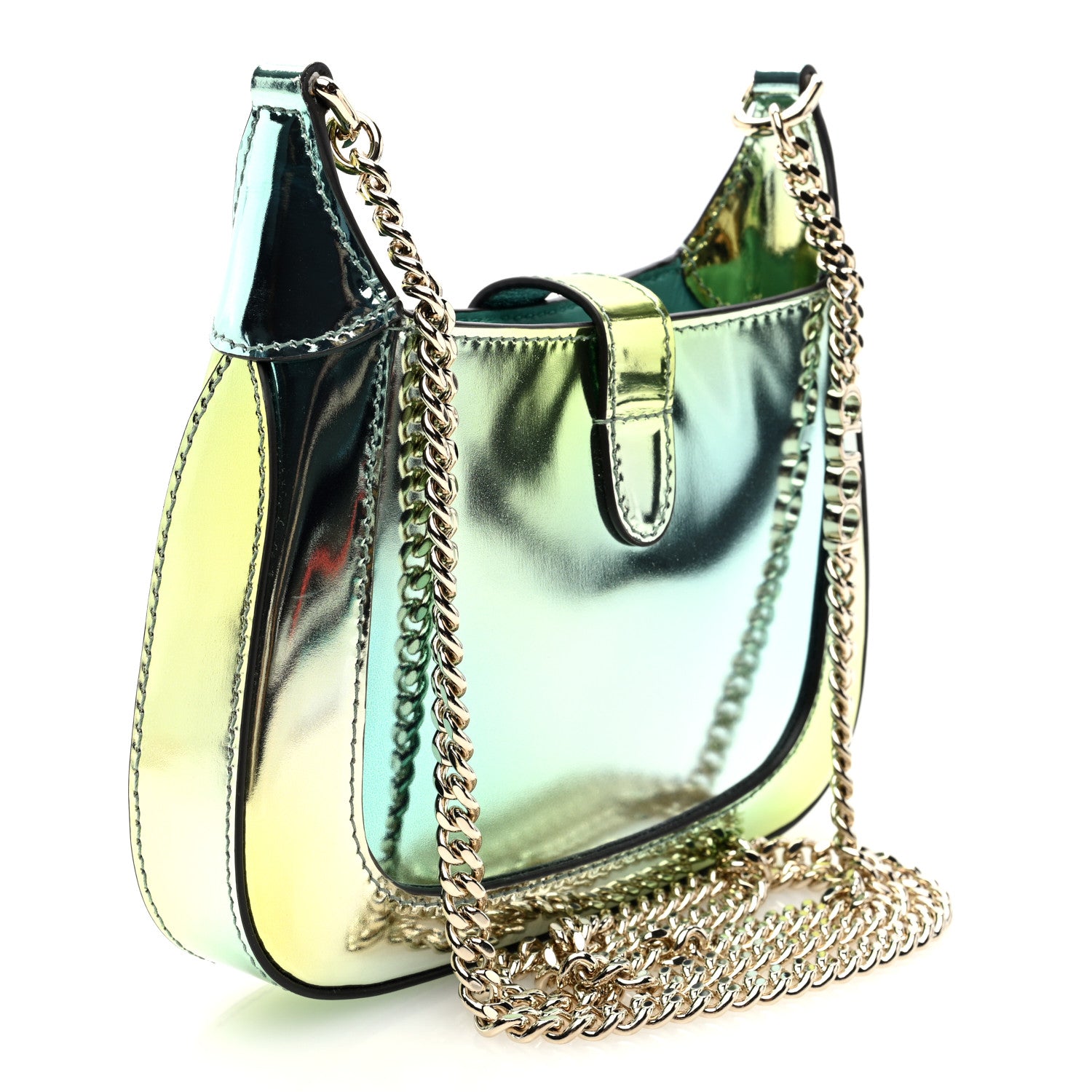 Gucci Piuma Shade Lux Mirrored Calfskin Mini Jackie Notte Bag Glacial Yellow Silver 3 of 9