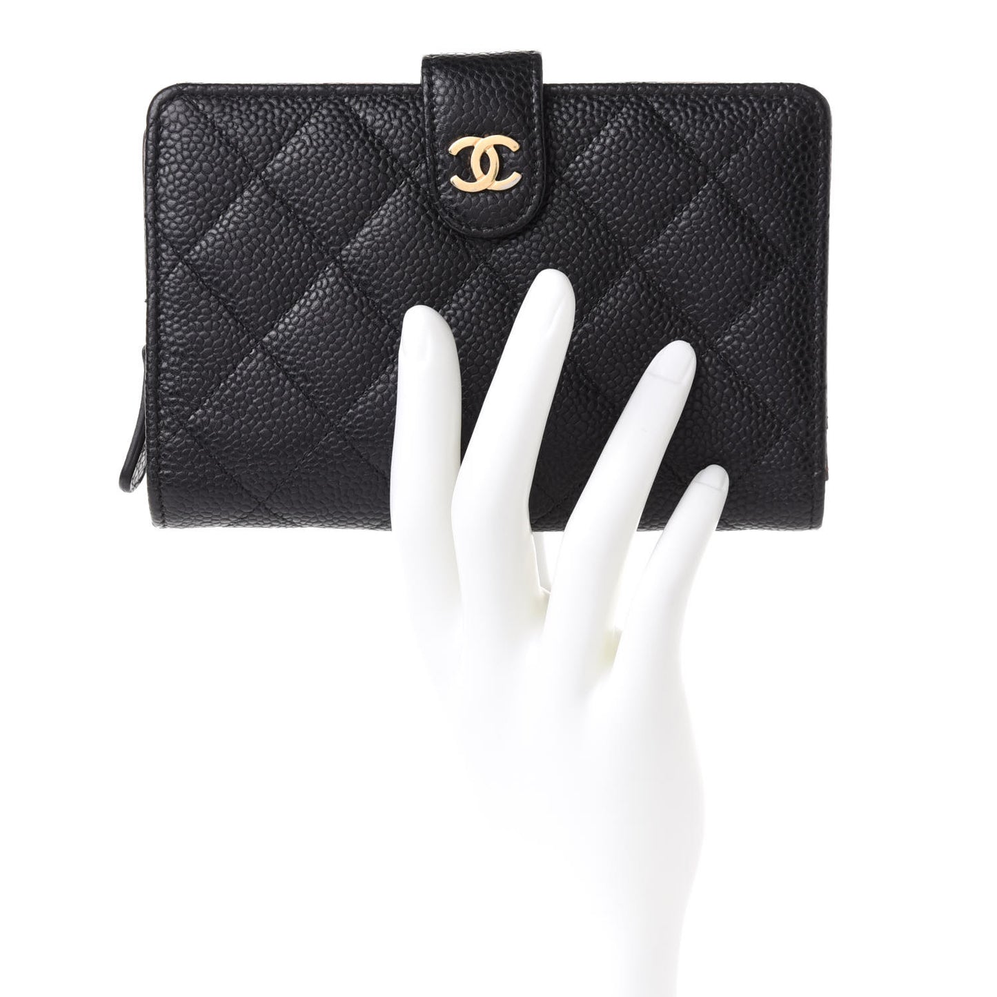 Caviar Quilted Zipped Pocket Wallet Black