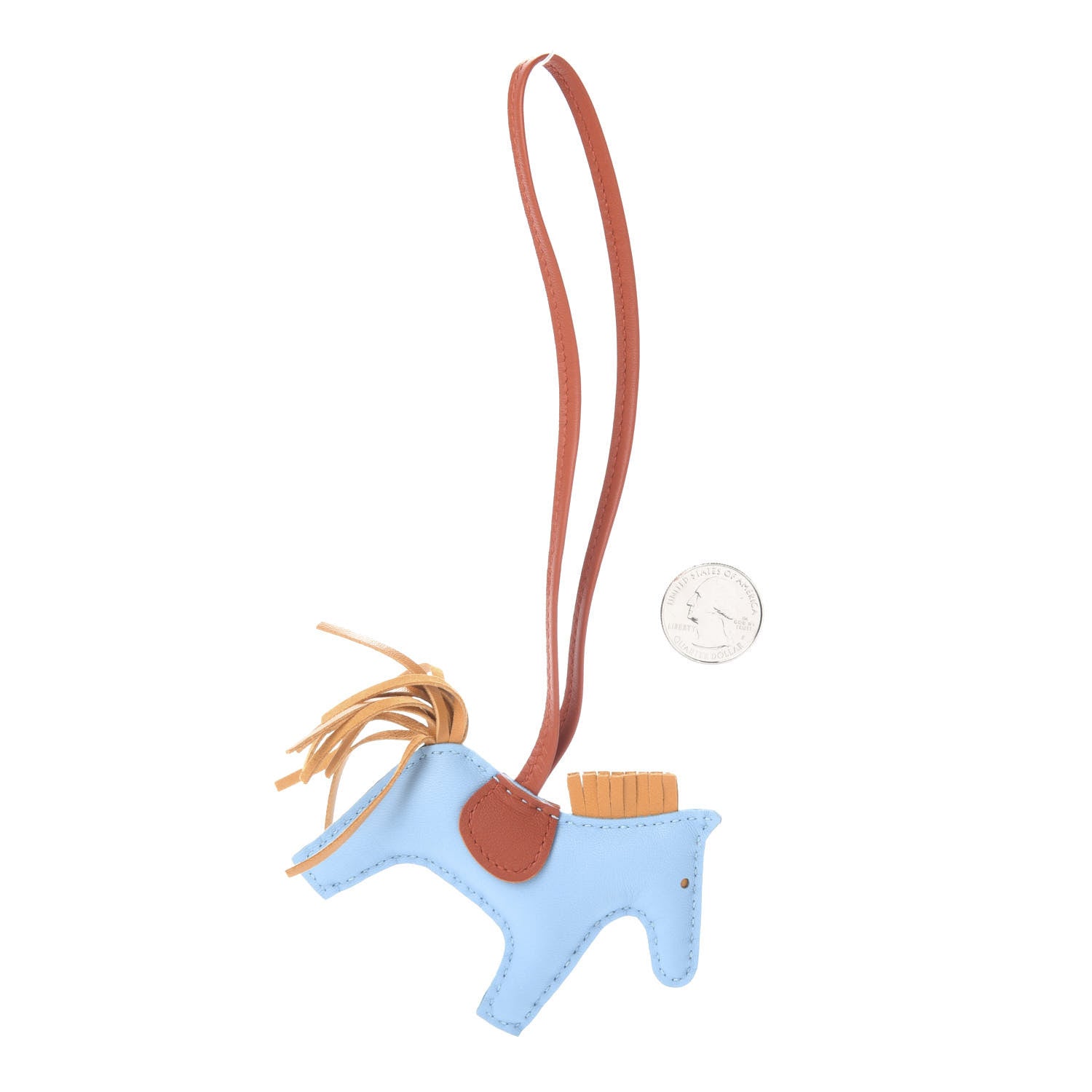 Hermes Milo Lambskin Grigri Rodeo Horse Bag Charm PM Celeste Naturel Bouton D'Or Cornaline 2 of 3