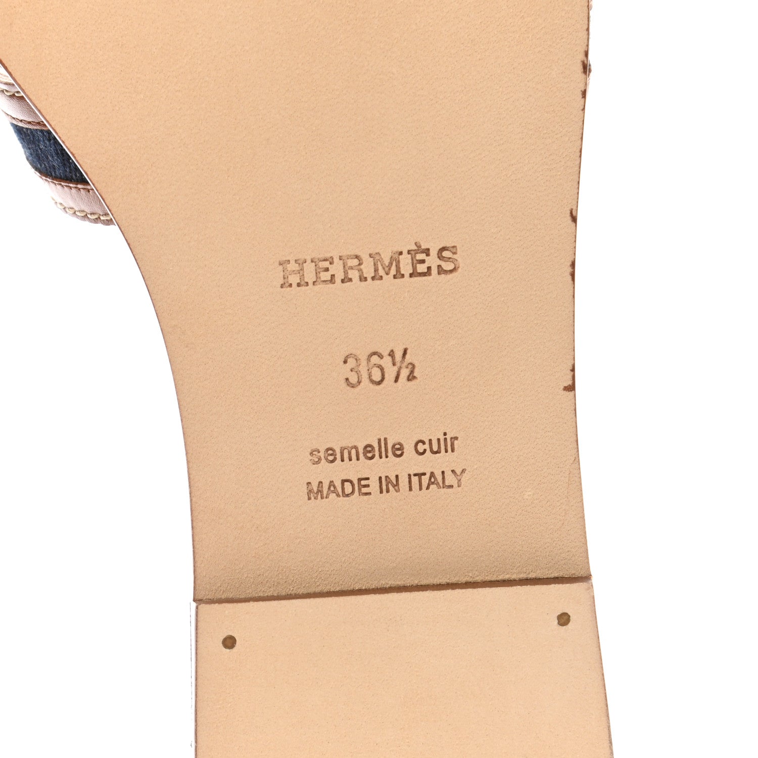 Hermes Calfskin Denim Oran Sandals 36.5 Bleu Brut Gold 6 of 9