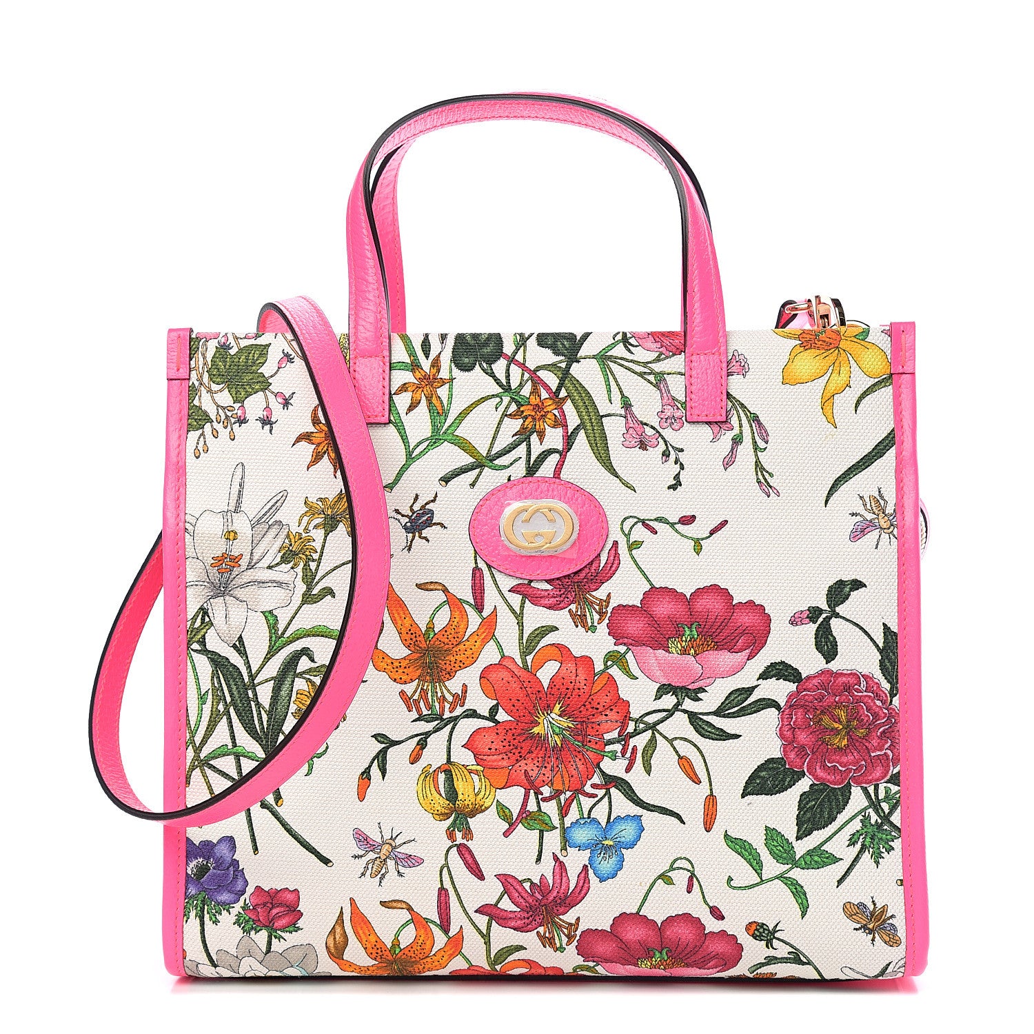 Gucci Canvas Medium Flora Tote Fuchsia 1 of 9