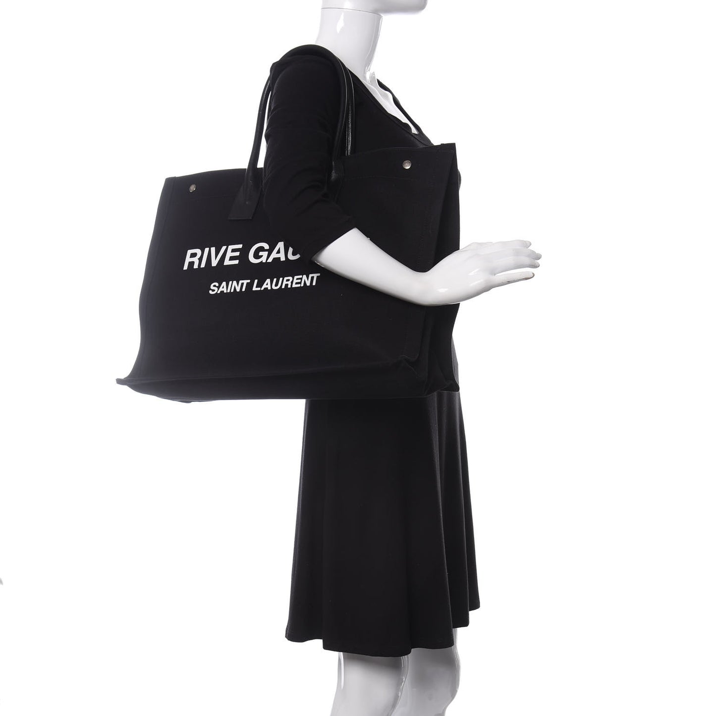 Linen Calfskin Rive Gauche Tote Black