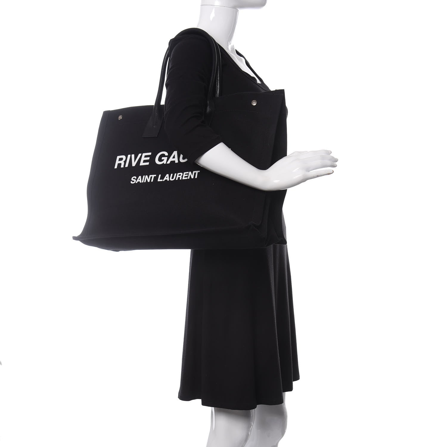 Saint Laurent Linen Calfskin Rive Gauche Tote Black 2 of 10