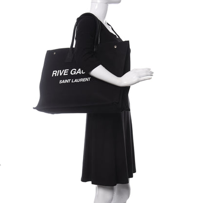 Saint Laurent Linen Calfskin Rive Gauche Tote Black 2 of 10
