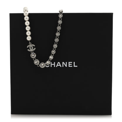 Chanel Pearl Crystal CC Choker Necklace Silver Pearly White 5 of 5
