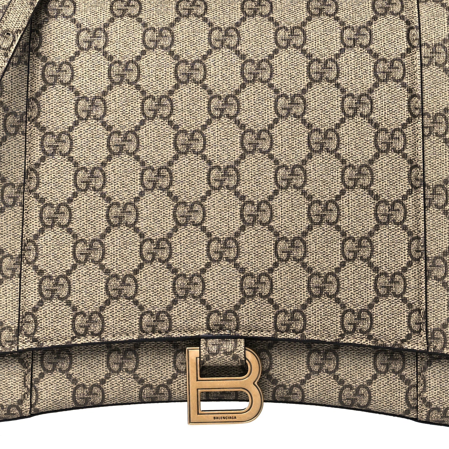 X GUCCI GG Supreme Monogram Medium Hourglass Top Handle Bag Beige Ebony