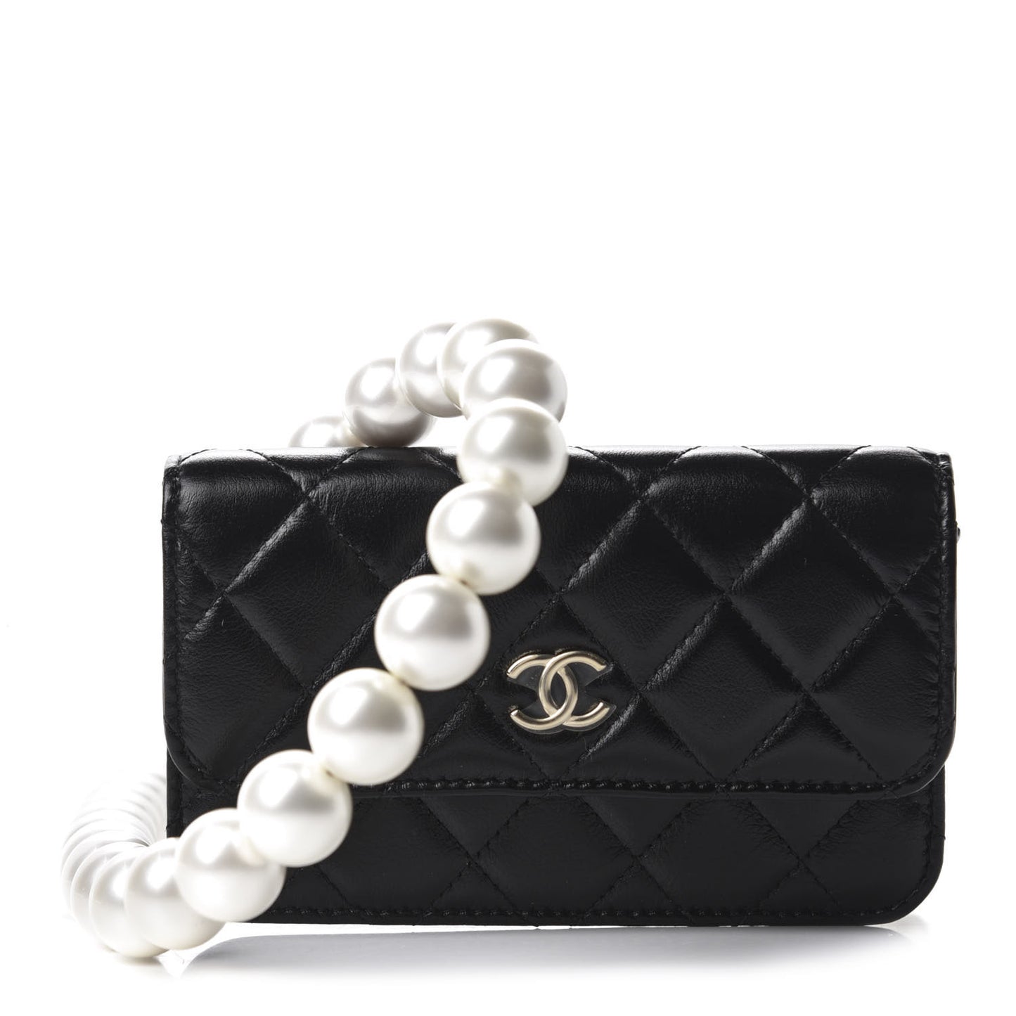 Calfskin Quilted Maxi Pearls Clutch With Chain Black