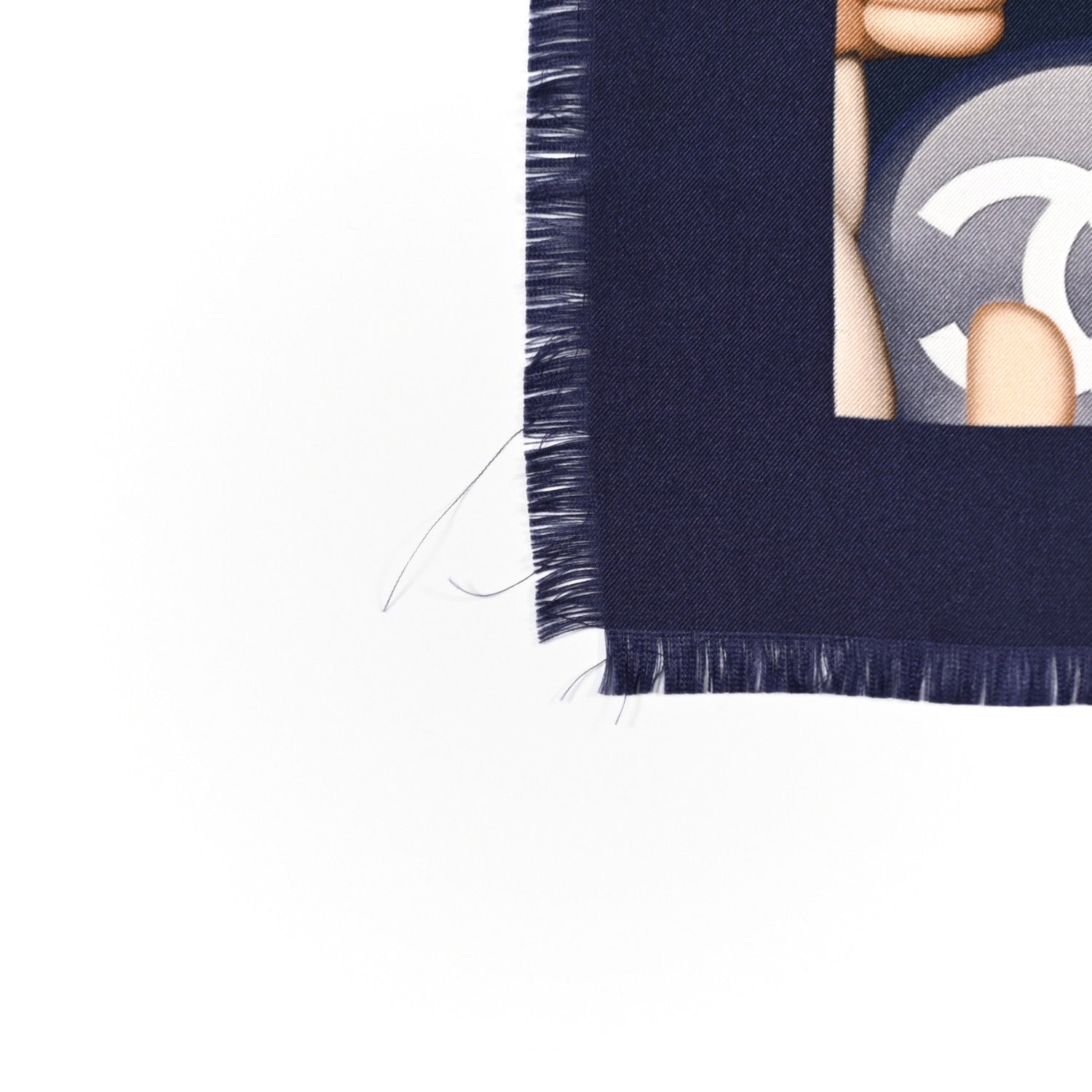 Chanel Silk Chiffon Cat Emoticon Square Scarf Beige Navy 5 of 8