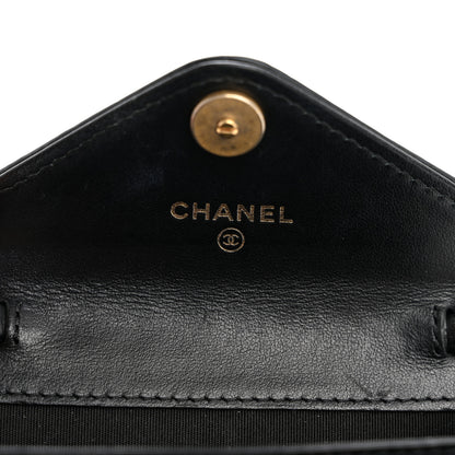 Chanel Snakeskin Calfskin Embossed Chevron Quilted CC Chain Wallet Black 6 of 11