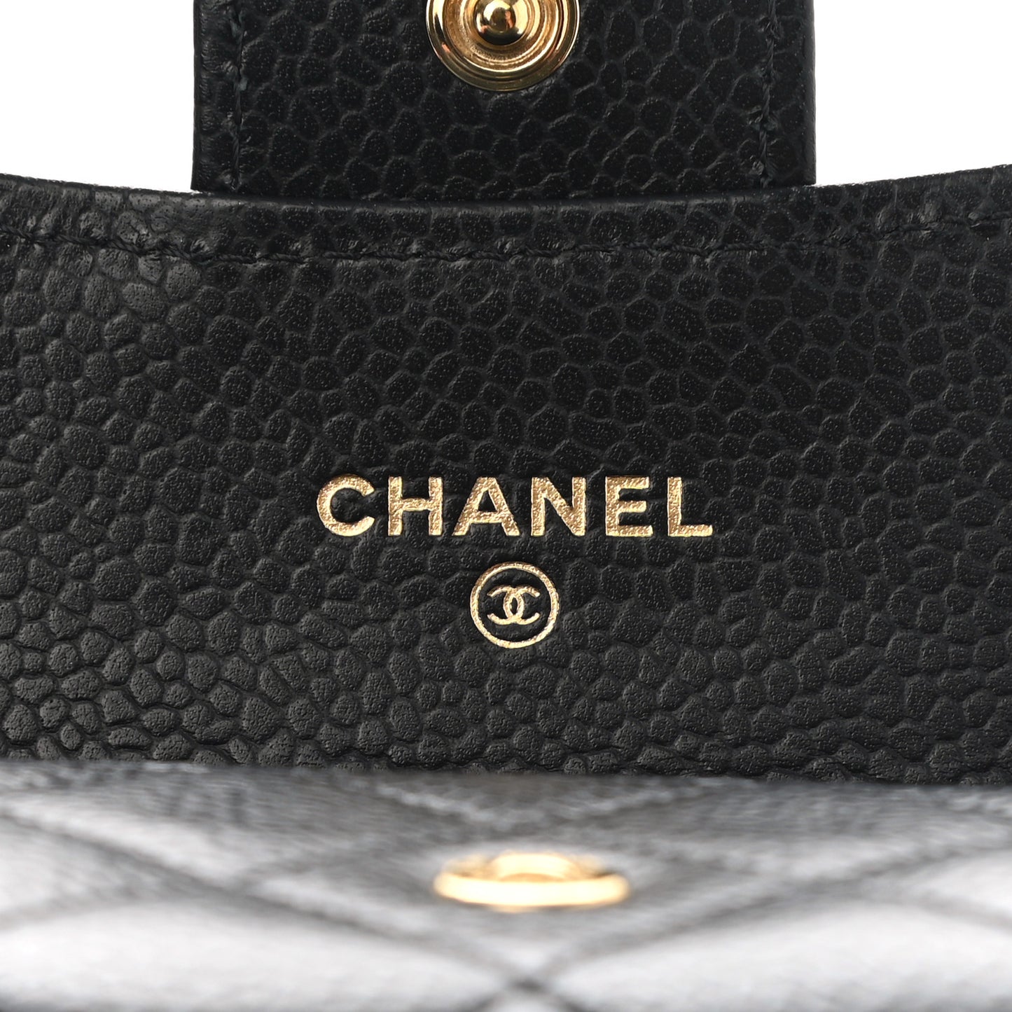 Caviar Quilted Flap Card Holder Wallet Black