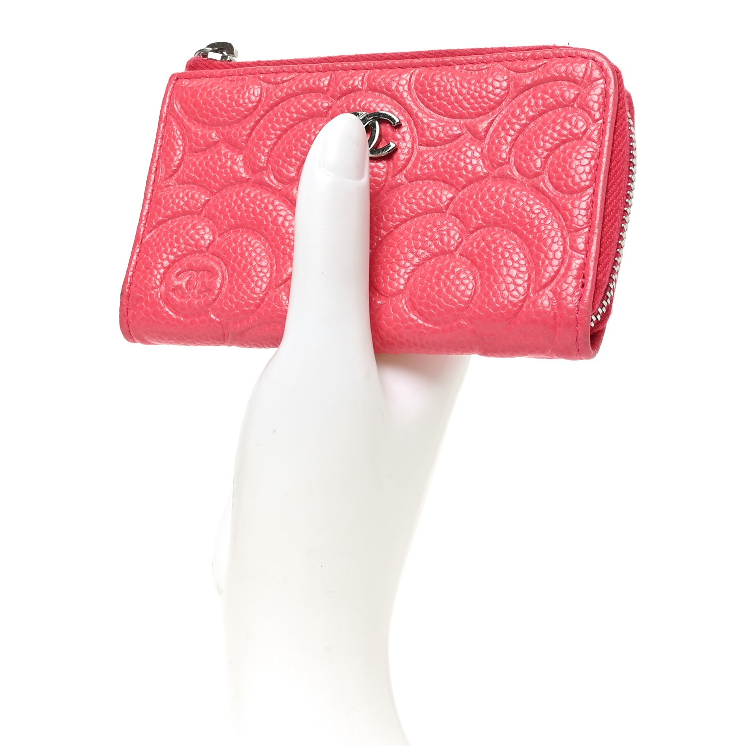 Chanel Caviar Camellia Embossed Key Holder Case Pink 2 of 7