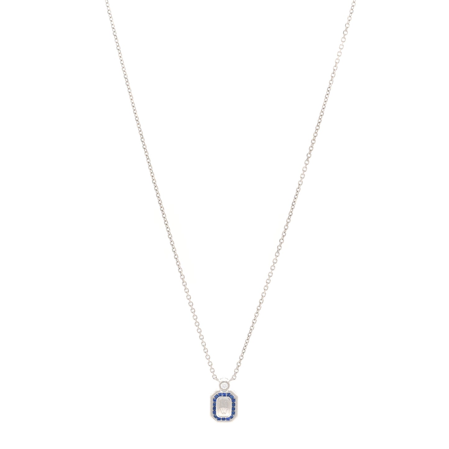 Platinum Diamond Blue Sapphire HW Logo Pendant Necklace