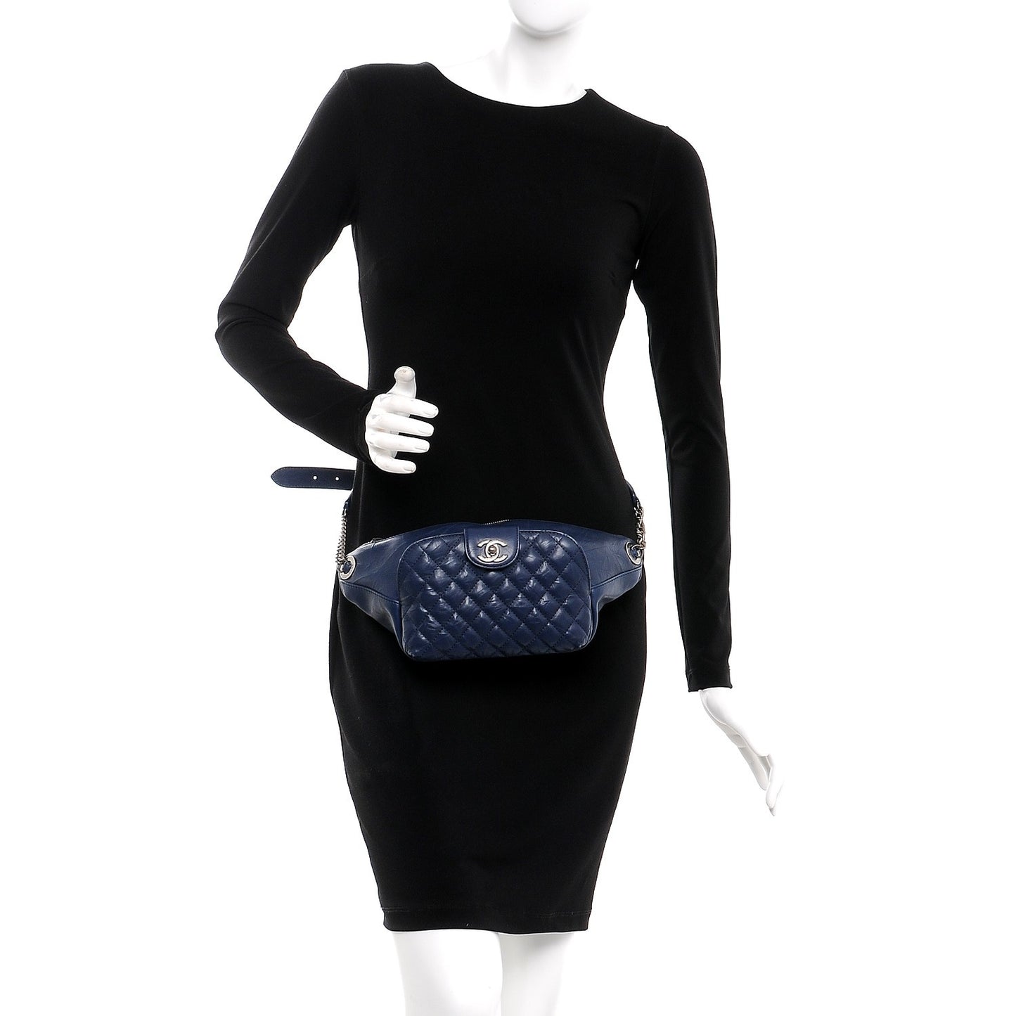 Crumpled Calfskin Quilted Casual Rock Waist Bag Fanny Pack Blue