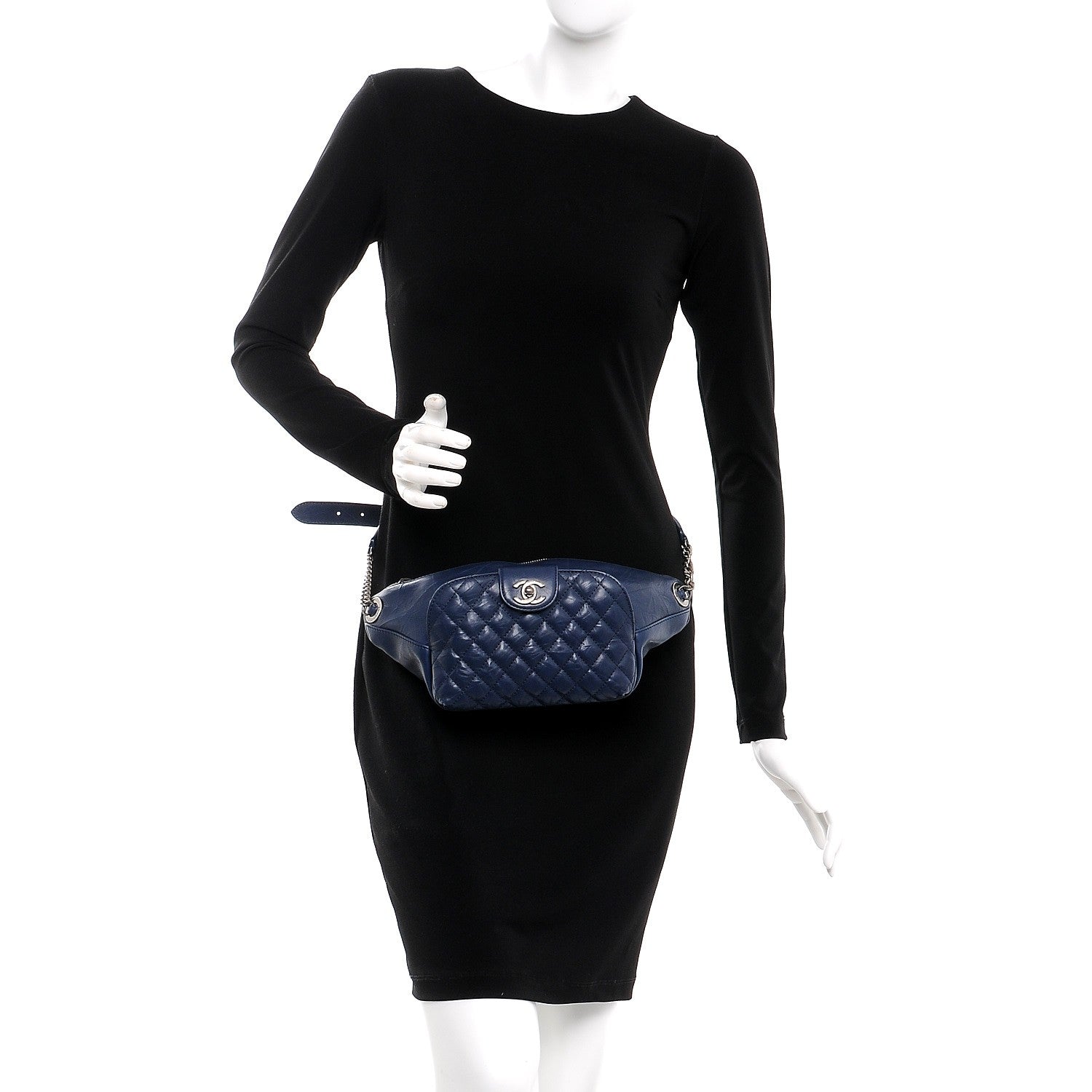 Chanel Crumpled Calfskin Quilted Casual Rock Waist Bag Fanny Pack Blue 2 of 9