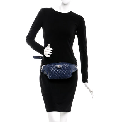 Chanel Crumpled Calfskin Quilted Casual Rock Waist Bag Fanny Pack Blue 2 of 9