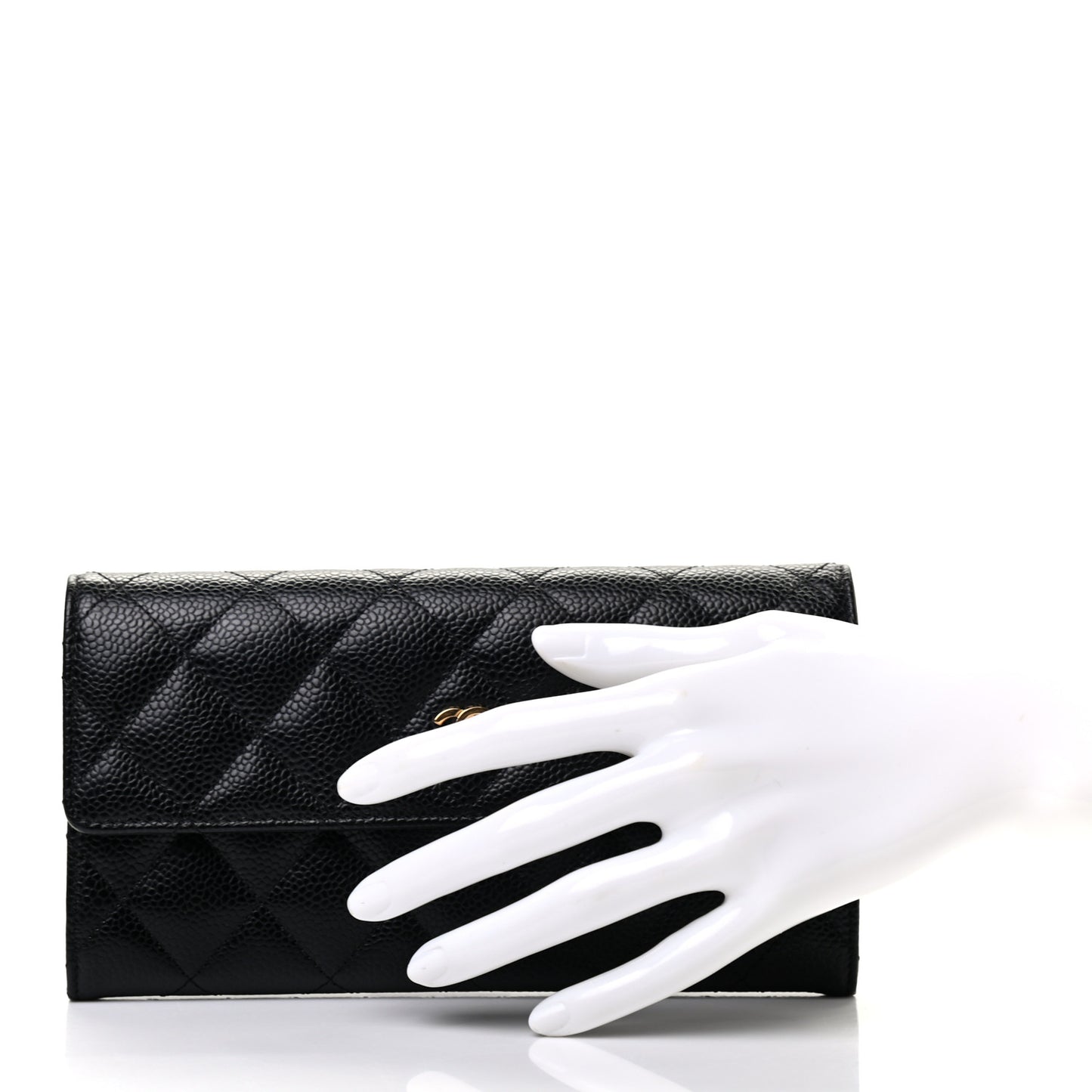 Caviar Quilted Large Gusset Flap Wallet Black