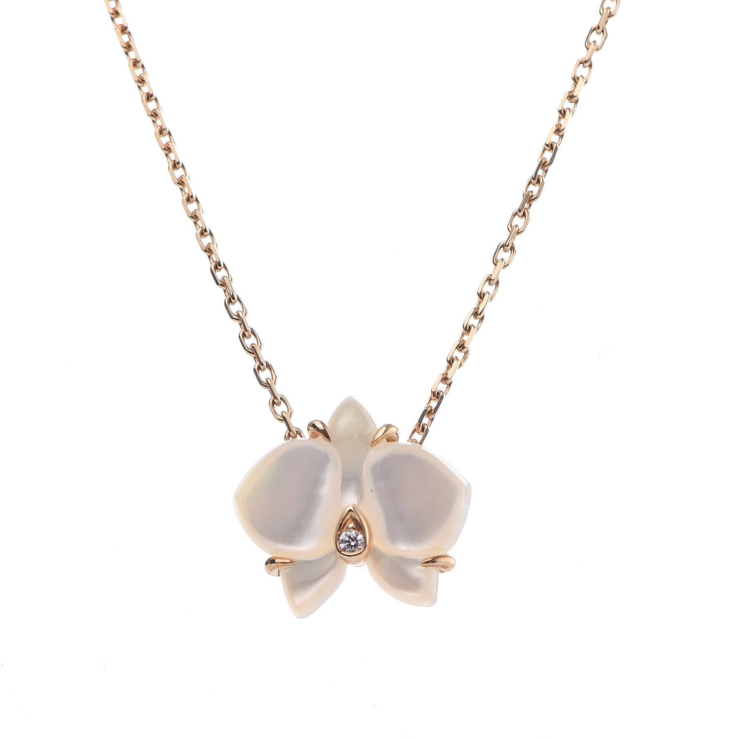 Cartier 18K Yellow Gold Mother Of Pearl Diamond Caresse D'Orchidees Par Necklace 4 of 7