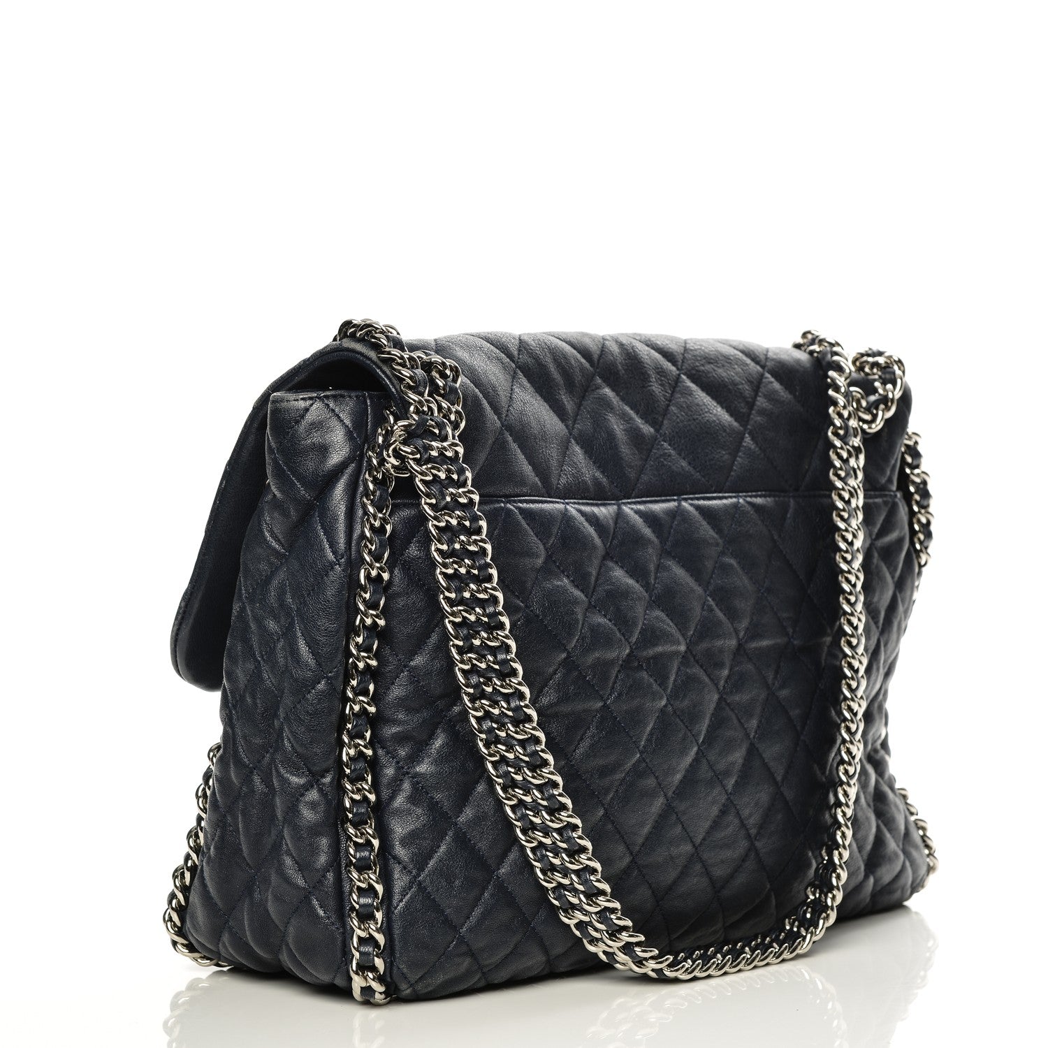 Chanel Washed Lambskin Quilted Chain Around Maxi Flap Dark Navy Blue 3 of 9