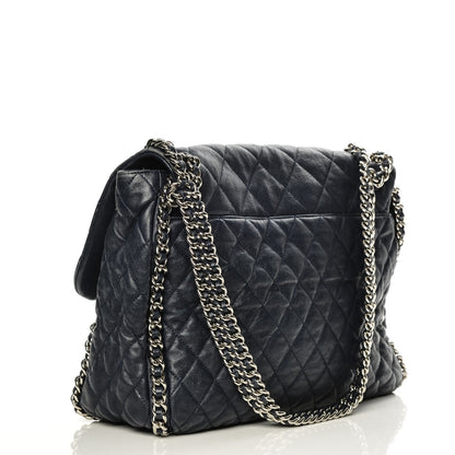 Chanel Washed Lambskin Quilted Chain Around Maxi Flap Dark Navy Blue 3 of 9